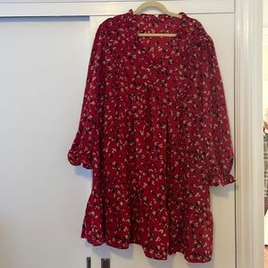 NEW Ruffle Trim Smock Dress Red 2XL